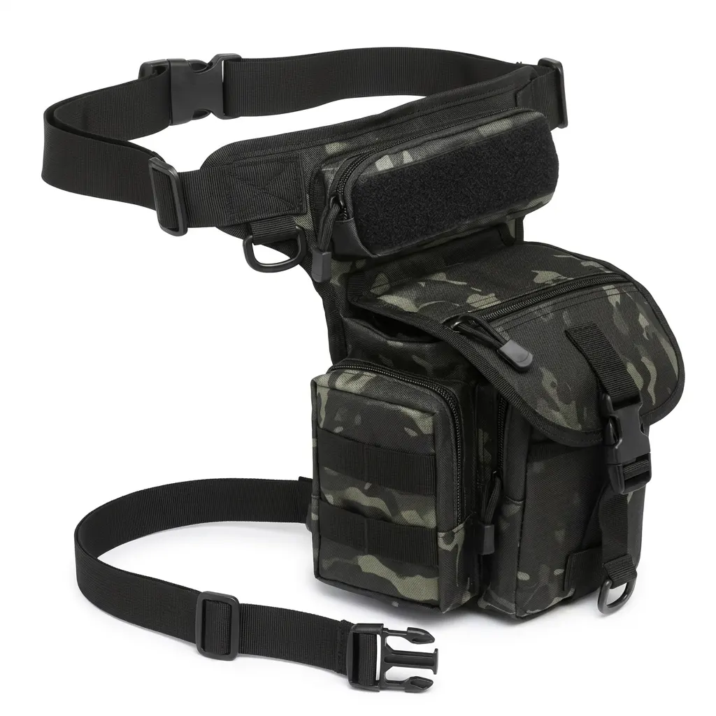 Mochila táctica tipo piernera camuflada color verde